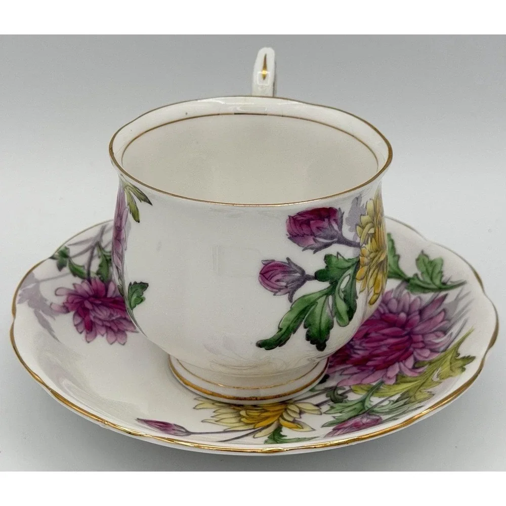 Royal Albert Flower of the Month Chrysanthemum Tea Cup Saucer Bone China England